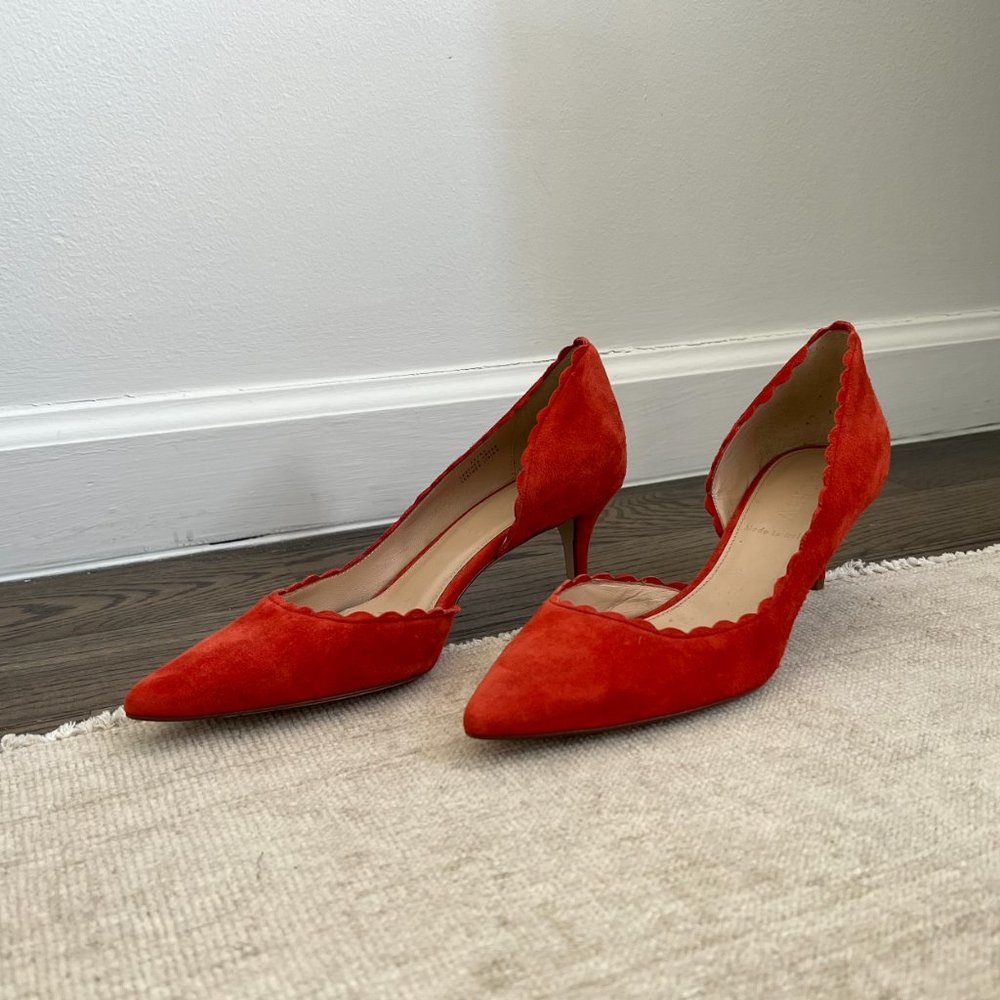J Crew Scalloped Suede Kitten Heels in red - size 6.5